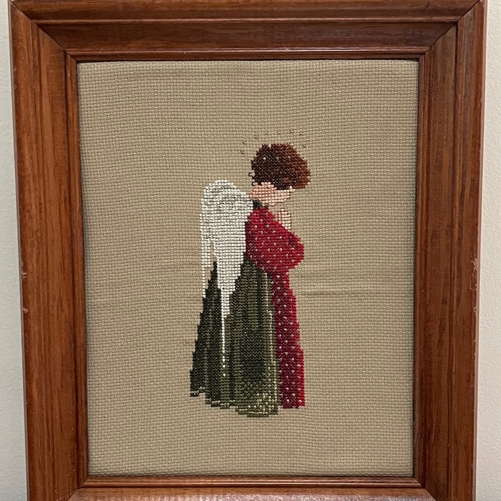 Christmas Holiday Angel Needlepoint Wood Frame